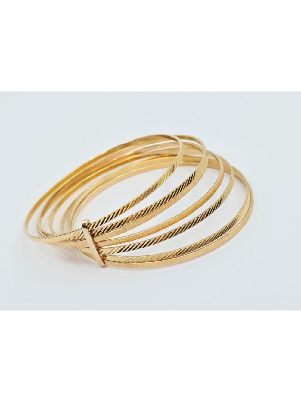 Beautiful 18K Solid Yellow Gold Gold 7 Day Semanario Bangle Bracelet - Size 8
